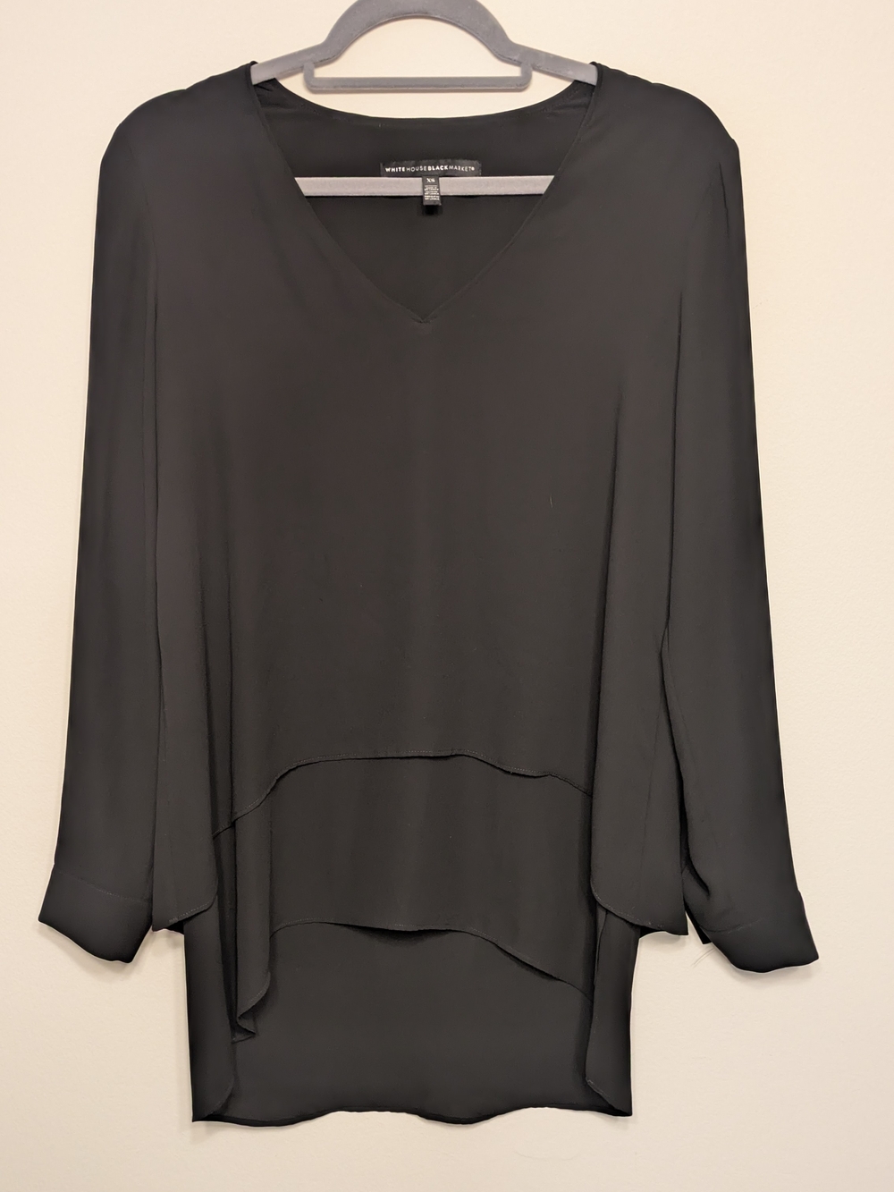 White House Black Market Black Layered V-Neck Long-Sleeve Blouse